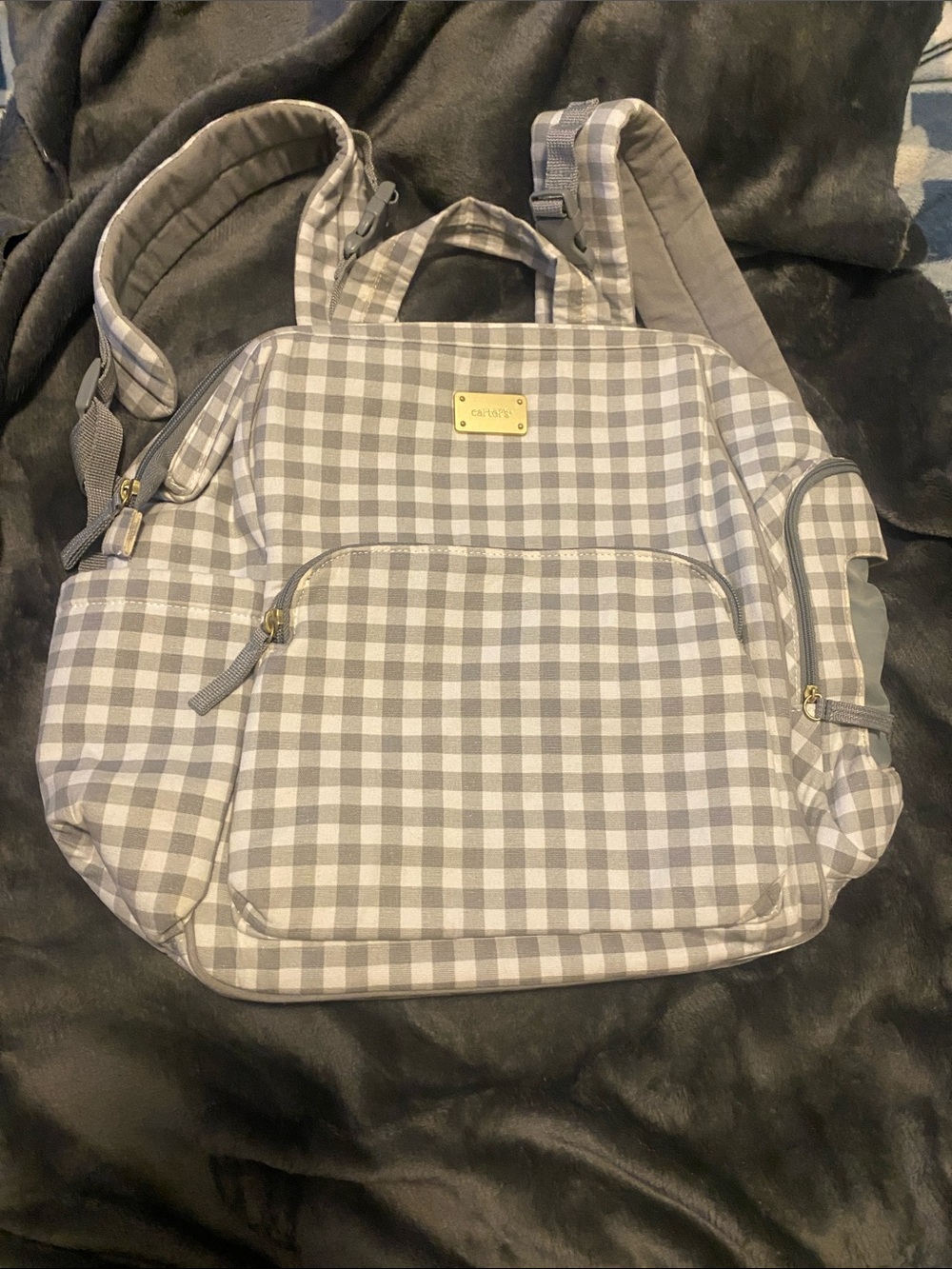 Carter's Gray and White Gingham Diaper Backpack